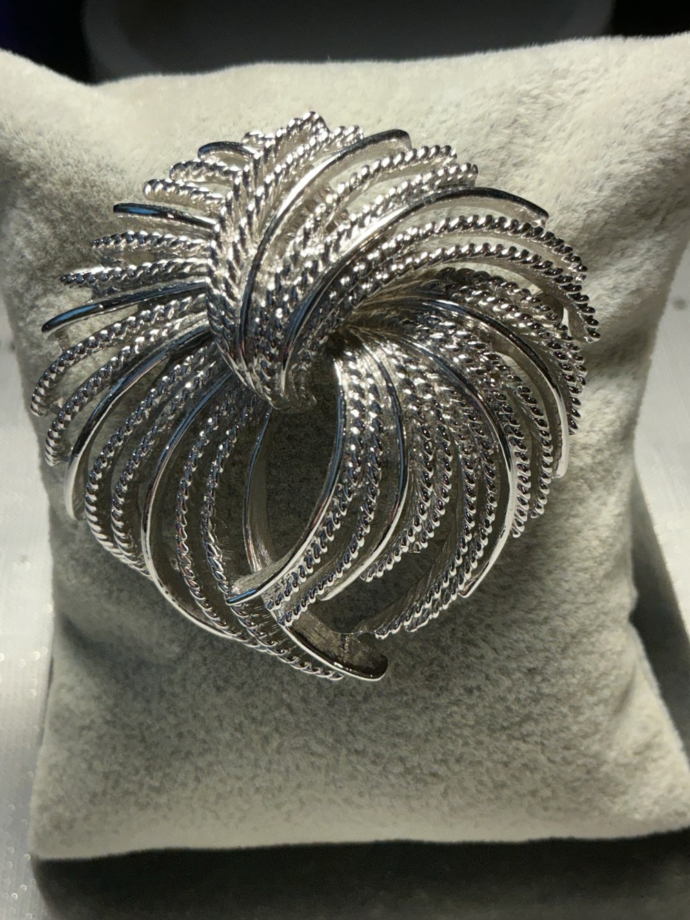 Monet “Mirador” Textured Spiral Vintage 1960s Silver Tone Brooch